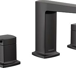 Peerless Ezra Widespread Bathroom Faucet 3 Hole, Matte Black Bathroom Faucet, Bathroom Sink Faucet, 2 Handle Bathroom Faucet, Bath Faucet, Push-Pop, Drain Assembly, Matte Black P3571LF-BL