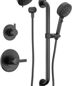 Peerless PTT24247 Precept Pressure Balanced Shower System with Shower Head, Hand Shower, Slide Bar, Shower Arm, Hose, and Valve Trim – Matte Black 2
