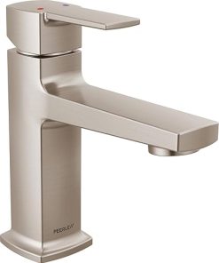 Peerless Ezra Single Hole Bathroom Faucet, Brushed Nickel Bathroom Sink Faucet, Single Handle Bathroom Faucet, Bath Faucet, Metal Push Pop-Up Drain Assembly, Brushed Nickel P1571LF-BN-M
