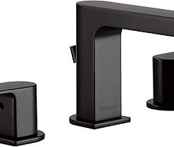 Peerless Xander Widespread Bathroom Faucet Black, Bathroom Faucet 3 Hole, Bathroom Sink Faucet, Drain Assembly, Matte Black P3519LF-BL