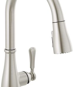 Peerless Elmhurst Pull Down Sprayer Kitchen Faucet, Brushed Nickel Kitchen Sink Faucet, Single Hole Kitchen Faucet, Stainless P7965LF-SS