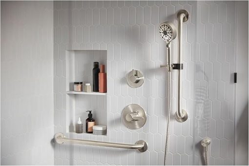 Peerless PTT24447 Precept Pressure Balanced Shower System with Shower Head, Hand Shower, Slide Bar, Shower Arm, Hose, Diverter, Tub Spout, and Valve Trim - Brushed Nickel - Image 2