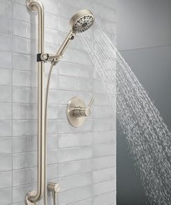 Peerless PTT24347-BN 6-Setting Slide Bar Hand Shower and Single-Function Valve Trim, Brushed Nickel Shower System, Hand Held Shower with Hose, Shower Valve Kit 2