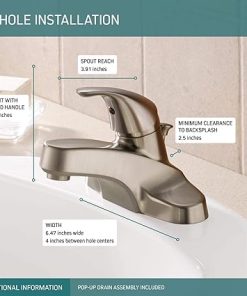Peerless Centerset Bathroom Faucet Brushed Nickel, Bathroom Sink Faucet, Single Handle, Drain Assembly, Brushed Nickel P136LF-BN 2