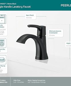 Peerless Parkwood Single Hole Bathroom Faucet, Black Single Handle Bathroom Faucet, Bathroom Sink Faucet, Metal Drain Assembly, Matte Black P1535LF-BL 2
