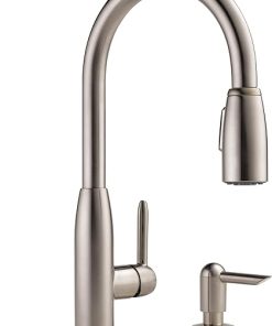 Peerless Single-Handle Kitchen Sink Faucet with Pull Down Sprayer and Soap Dispenser, Stainless P88103LF-SSSD-L